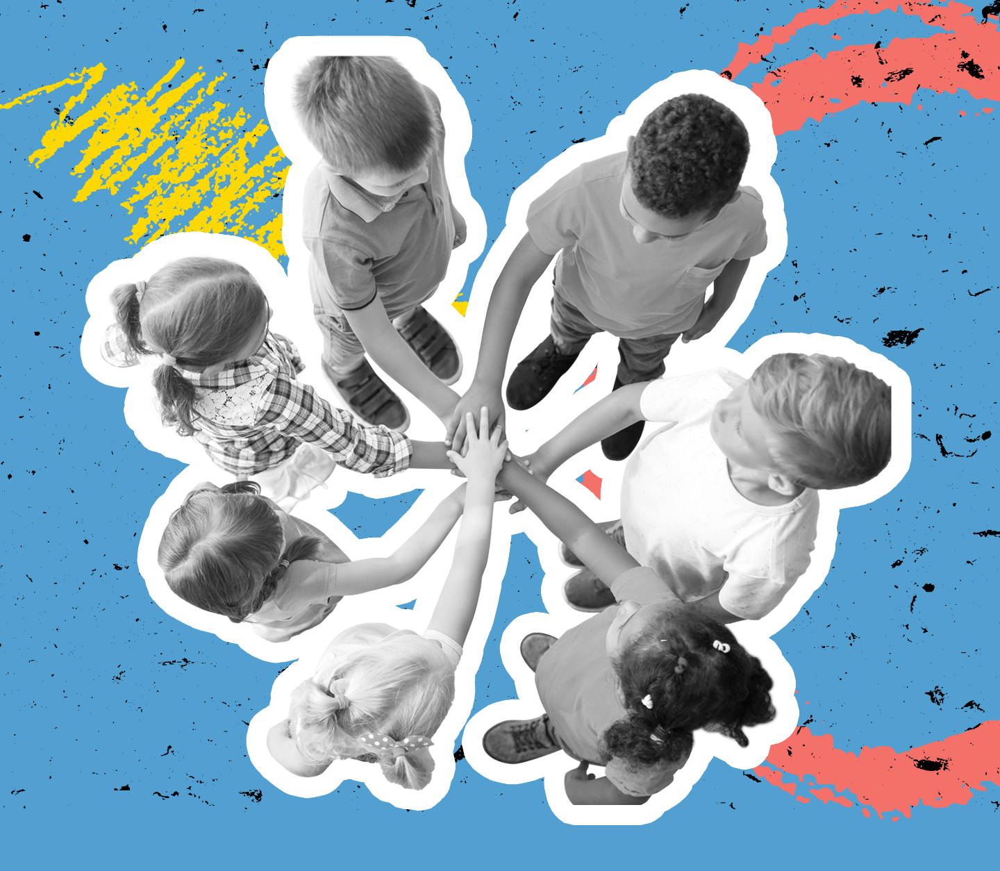 A group of youths stand together in a circle supporting each other