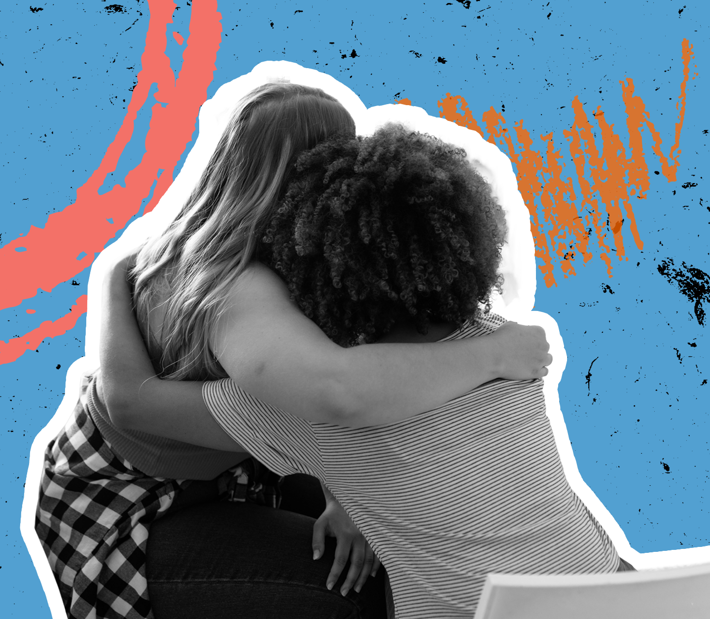 Two people embracing each other in a supportive manner