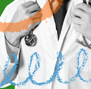 A doctor holds a stethoscope around his neck.