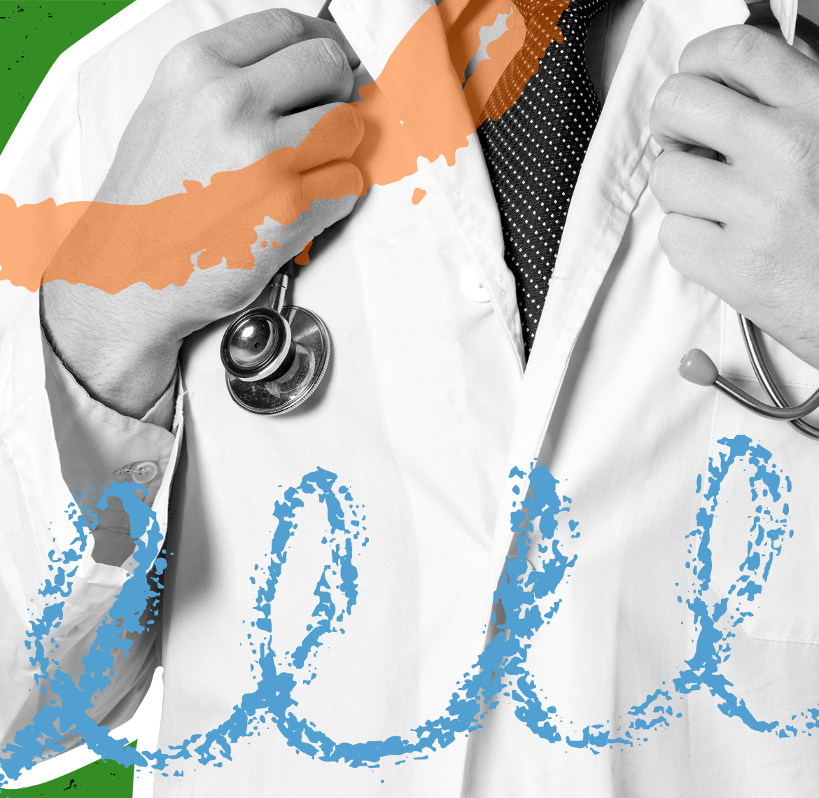 A doctor holds a stethoscope around his neck.