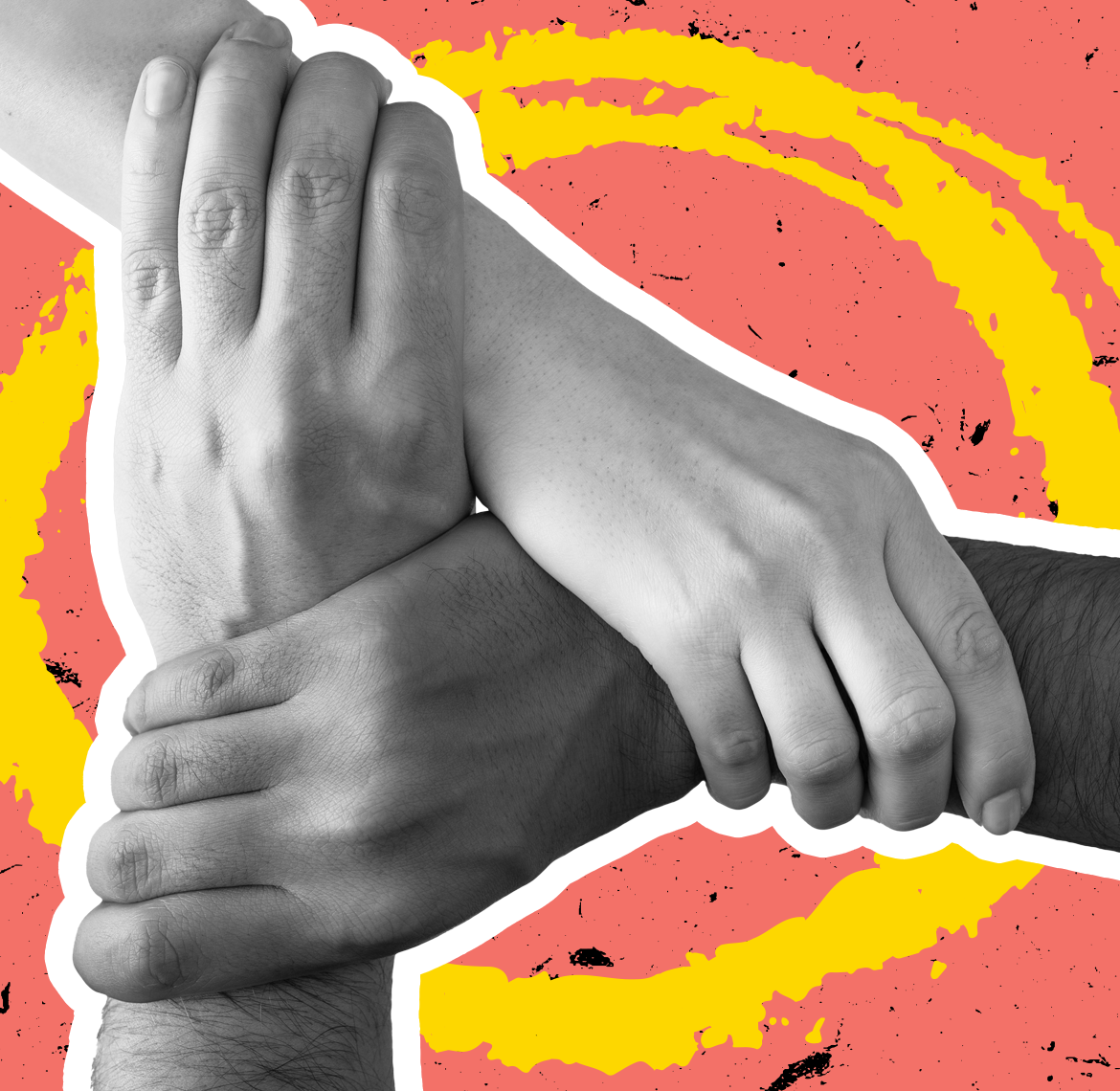 A group of people holding each others hands, representing RAINN's support for everyone