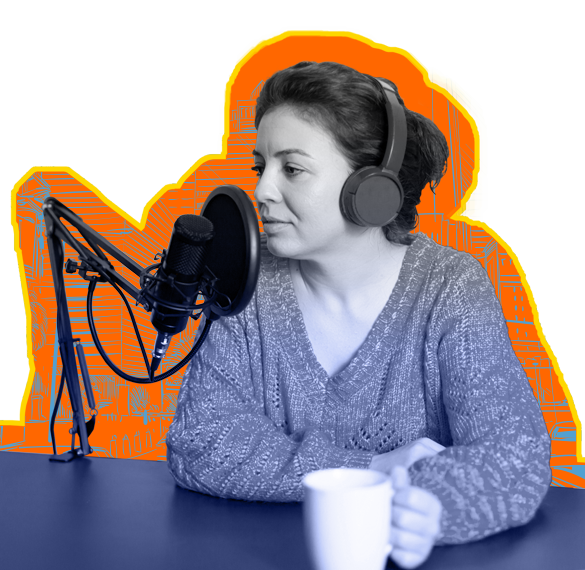 Image of young woman telling her story into a microphone