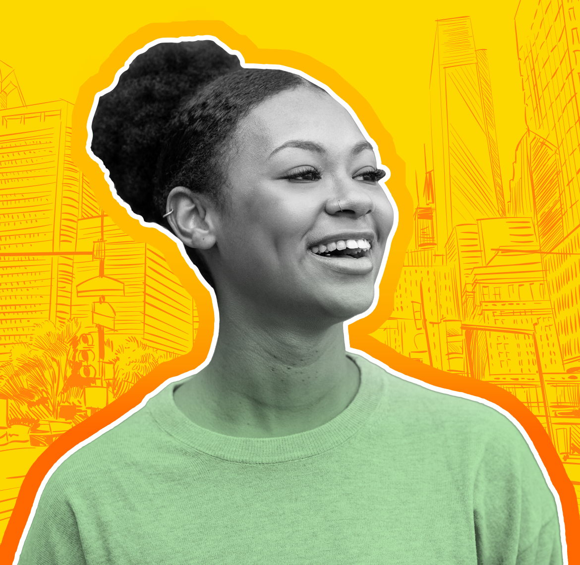 Young black woman looking hopeful.