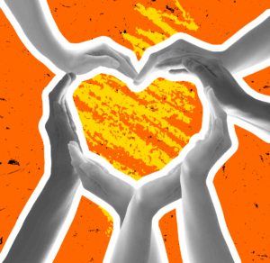 Hands in. a heart shape.