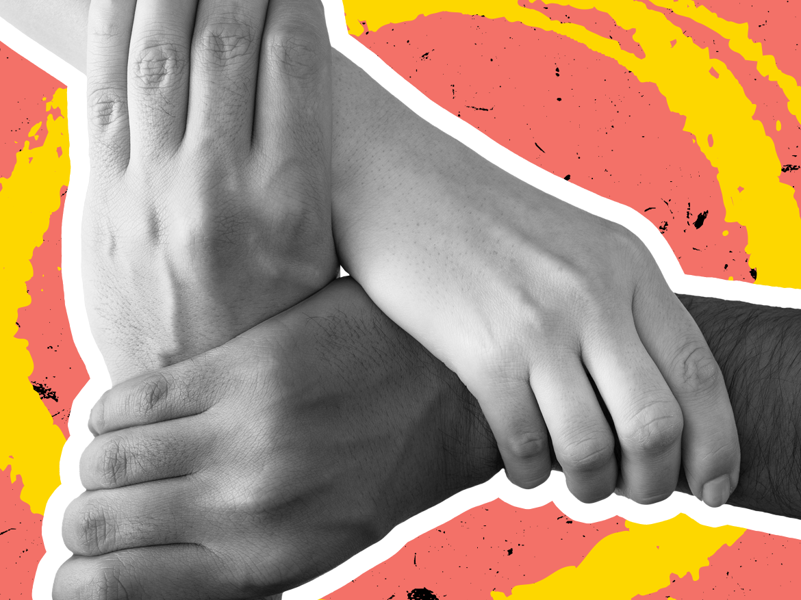 A group of people holding each others hands, representing RAINN's support for everyone