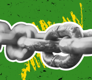 Links of. chain on green background.