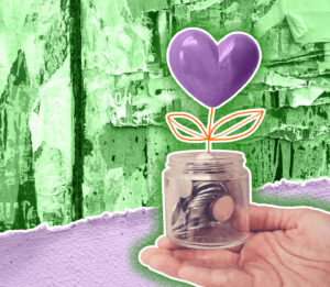 Heart balloon in a jar of coins