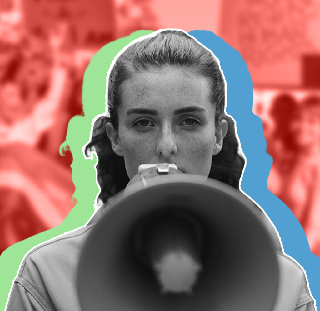woman speaking into a megaphone